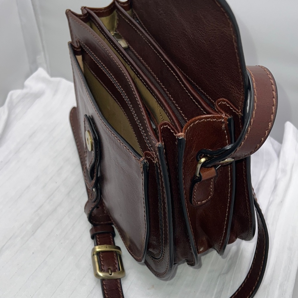 Gianni Conti Brown Leather Crossbody Saddle Bag Classic Chocolate Excellent New - Picture 16 of 16